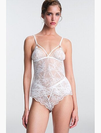 Scarlett fleuri en dentelle, teddy col v sans armatures penti