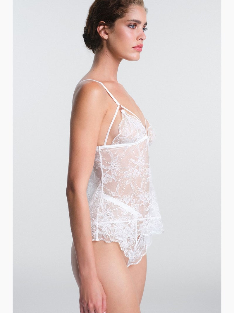 Scarlett fleuri en dentelle, teddy col v sans armatures penti Blanc cassé - Kiabi