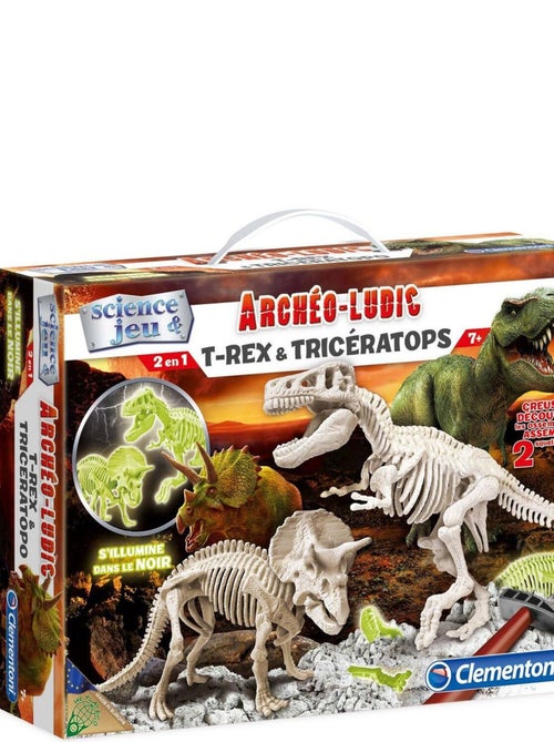 Science et jeu : Archéo-ludic : T-Rex et Tricératops phosphorescents - Kiabi