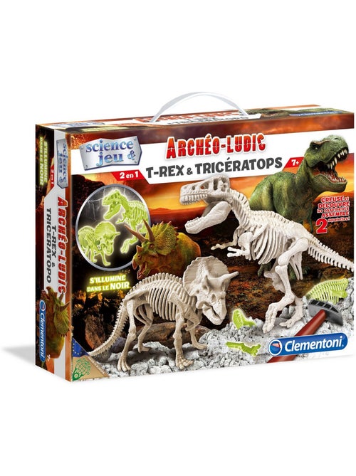 Science et jeu : Archéo-ludic : T-Rex et Tricératops phosphorescents - Kiabi