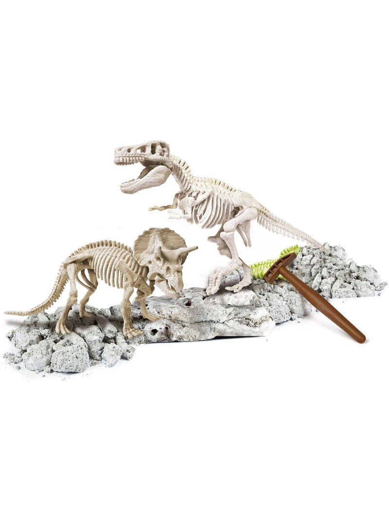 Science et jeu : Archéo-ludic : T-Rex et Tricératops phosphorescents Vert - Kiabi
