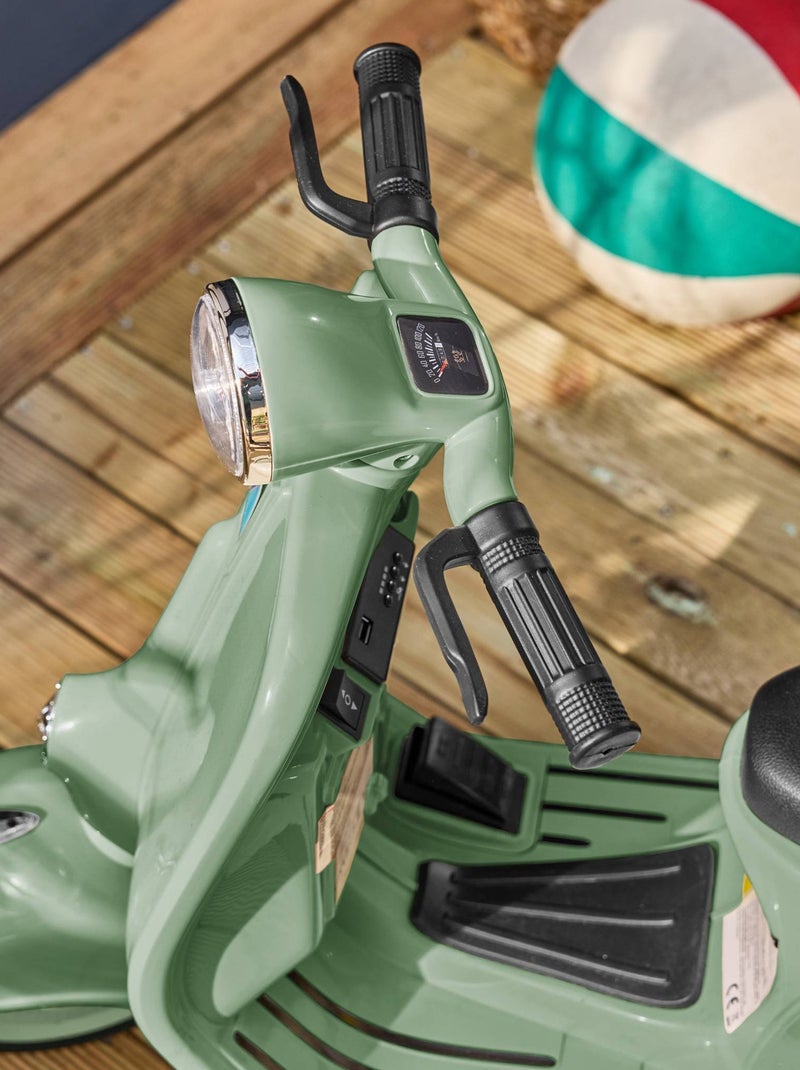 Scooter électrique enfant Vespa 1 place 6V avec porteur Vert - Kiabi