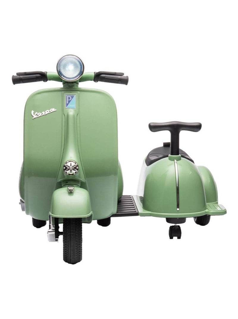 Scooter électrique enfant Vespa 1 place 6V avec porteur Vert - Kiabi