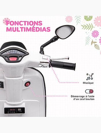 Scooter électrique enfant vespa 6v - nombreux équipements