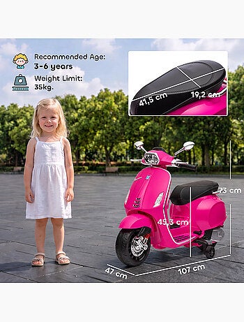 Scooter électrique enfant vespa 6v - nombreux équipements