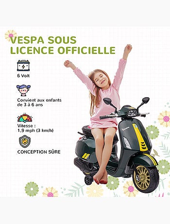 Scooter électrique enfant vespa 6v - nombreux équipements