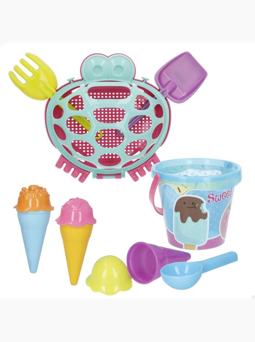 Seau de plage avec accessoires et crabe de plage coloré color beach - Kiabi