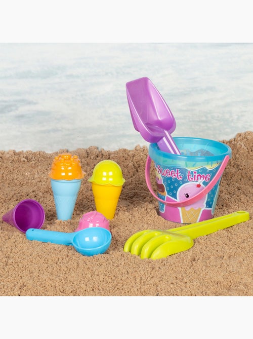 Seau de plage avec accessoires et crabe de plage coloré color beach - Kiabi