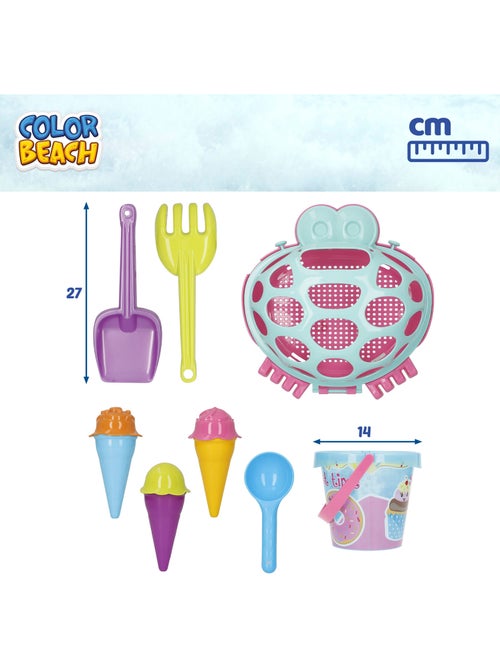 Seau de plage avec accessoires et crabe de plage coloré color beach - Kiabi