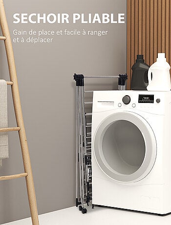 Séchoir à linge étendoir à vêtements pliable réglable acier inox. PP noir