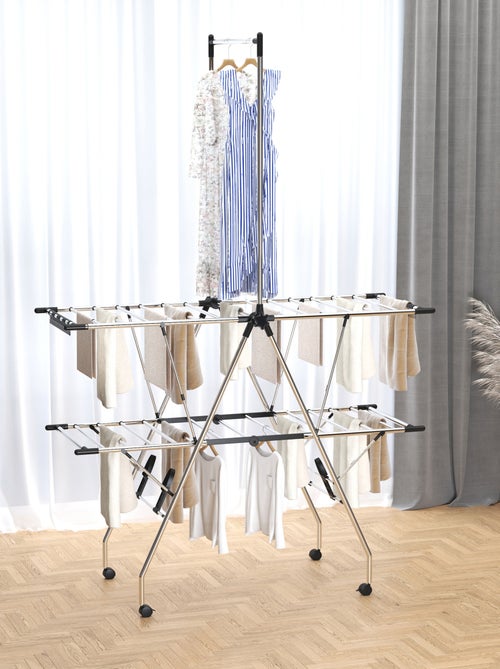 Séchoir à linge étendoir à vêtements pliable réglable acier inox. PP noir - Kiabi