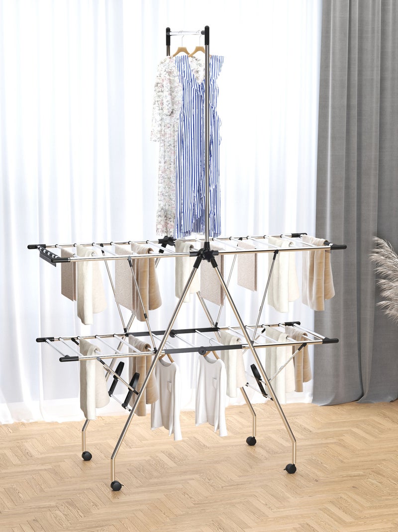 Séchoir à linge étendoir à vêtements pliable réglable acier inox. PP noir Gris - Kiabi