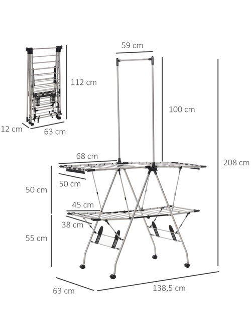 Séchoir à linge étendoir à vêtements pliable réglable acier inox. PP noir - Kiabi