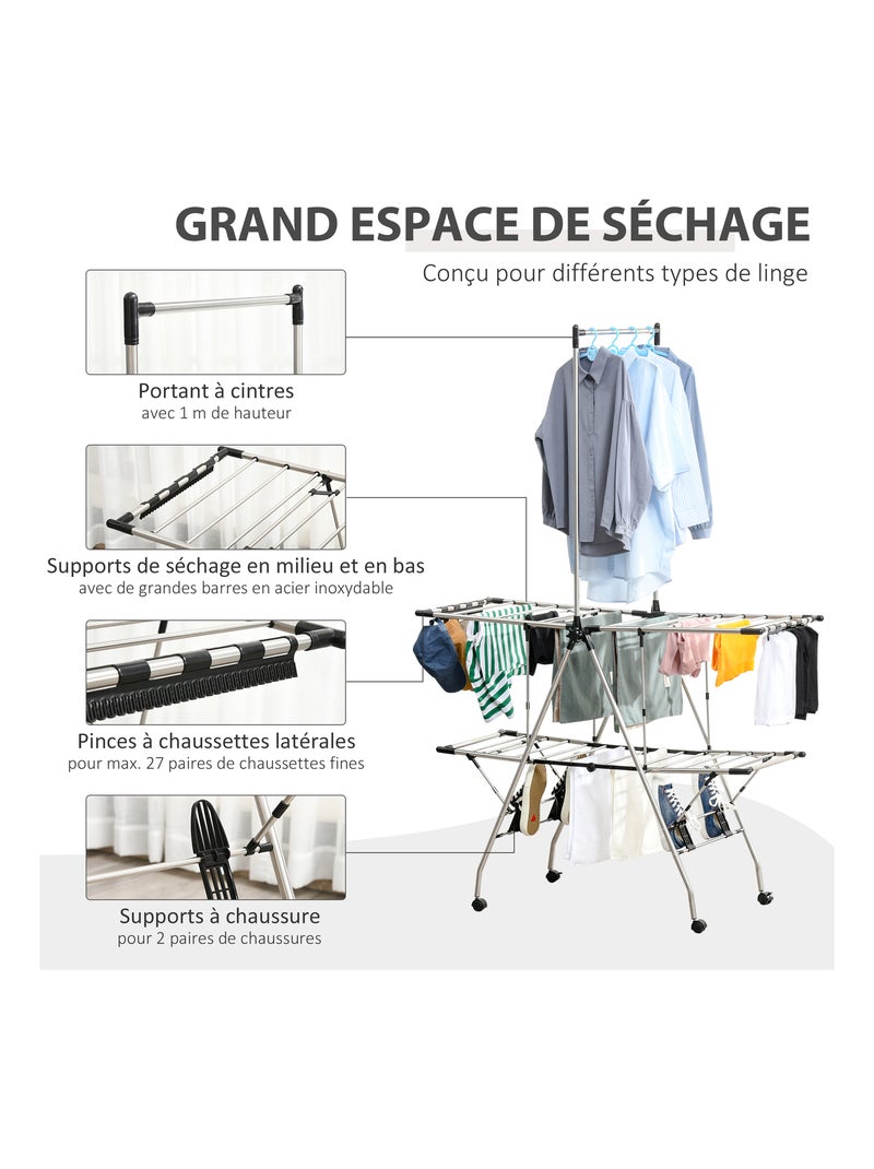 Séchoir à linge étendoir à vêtements pliable réglable acier inox. PP noir Gris - Kiabi