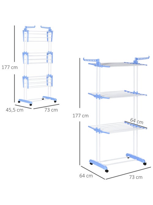 Sechoir à linge étendoir pliable 3 niveaux 2 ailes latérales à cintres acier blanc PP - Kiabi