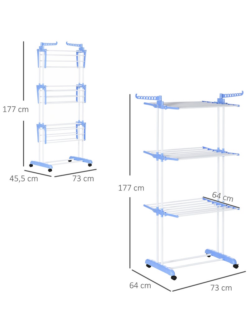 Sechoir à linge étendoir pliable 3 niveaux 2 ailes latérales à cintres acier blanc PP Bleu Bleu - Kiabi