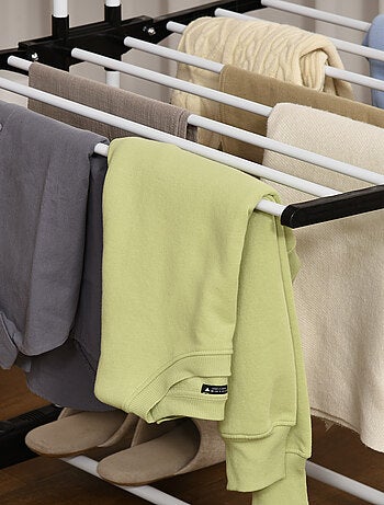 Sechoir à linge étendoir pliable 3 niveaux 2 ailes latérales à cintres acier blanc PP