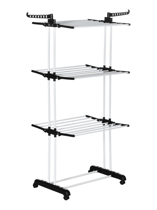 Sechoir à linge étendoir pliable 3 niveaux 2 ailes latérales à cintres acier blanc PP - Kiabi