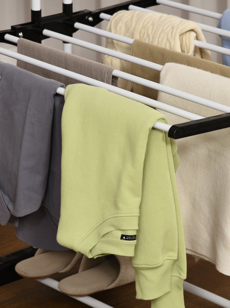 Sechoir à linge étendoir pliable 3 niveaux 2 ailes latérales à cintres acier blanc PP Noir - Kiabi