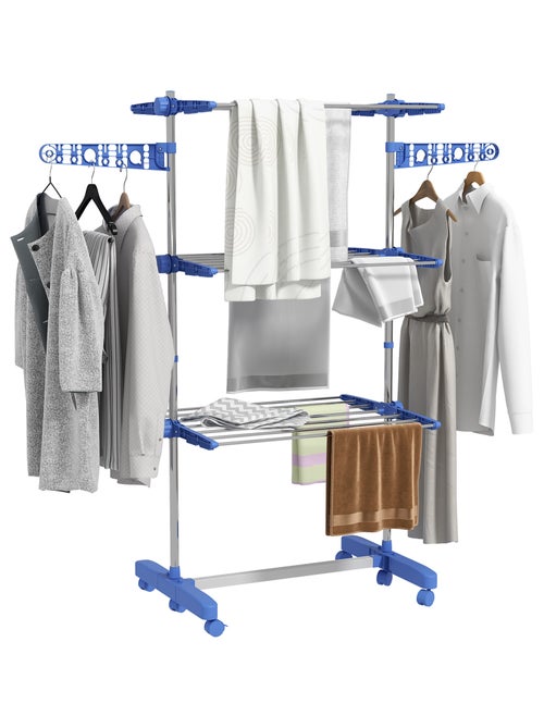 Séchoir à linge étendoir pliable ailes latérales 3 niveaux acier inox PP - Kiabi