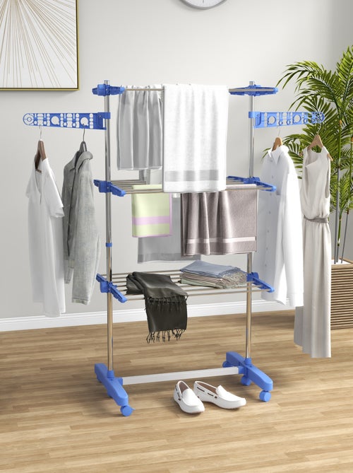 Séchoir à linge étendoir pliable ailes latérales 3 niveaux acier inox PP - Kiabi
