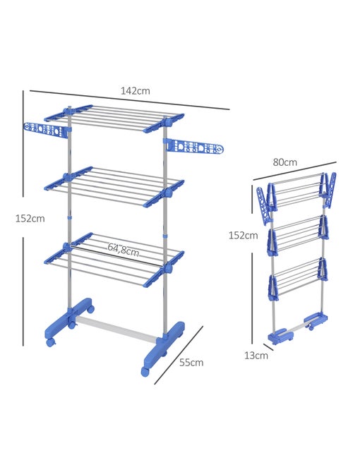 Séchoir à linge étendoir pliable ailes latérales 3 niveaux acier inox PP - Kiabi