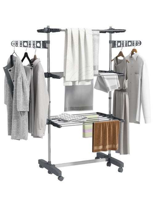 Séchoir à linge étendoir pliable ailes latérales 3 niveaux acier inox PP - Kiabi