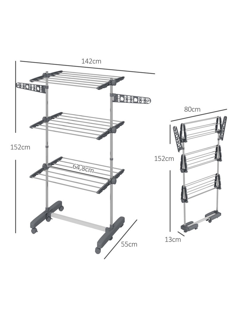 Séchoir à linge étendoir pliable ailes latérales 3 niveaux acier inox PP Gris - Kiabi