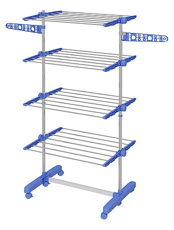 Séchoir à linge étendoir pliable ailes latérales 4 niveaux