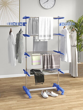 Séchoir à linge étendoir pliable ailes latérales 4 niveaux