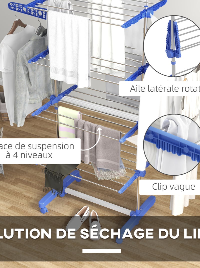 Séchoir à linge étendoir pliable ailes latérales 4 niveaux Bleu Bleu - Kiabi