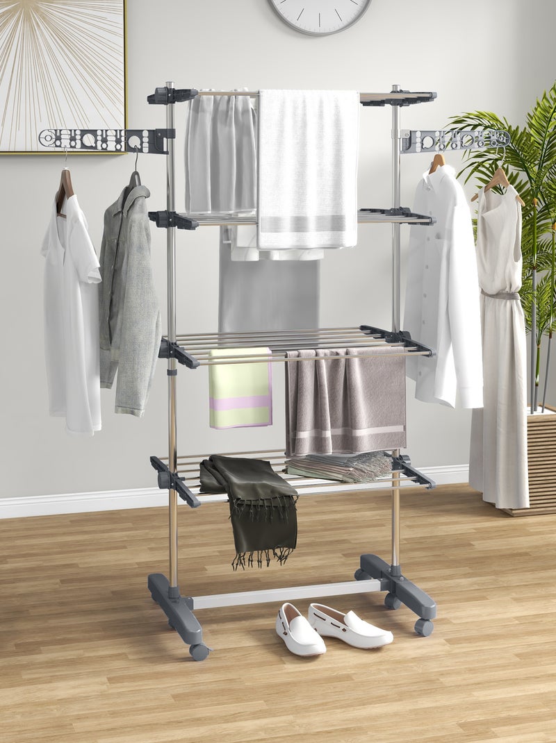Séchoir à linge étendoir pliable ailes latérales 4 niveaux Gris - Kiabi