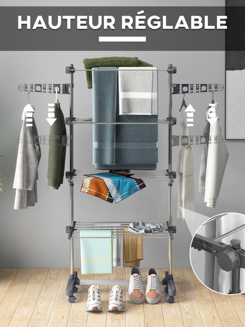 Séchoir à linge étendoir pliable ailes latérales 4 niveaux - Kiabi