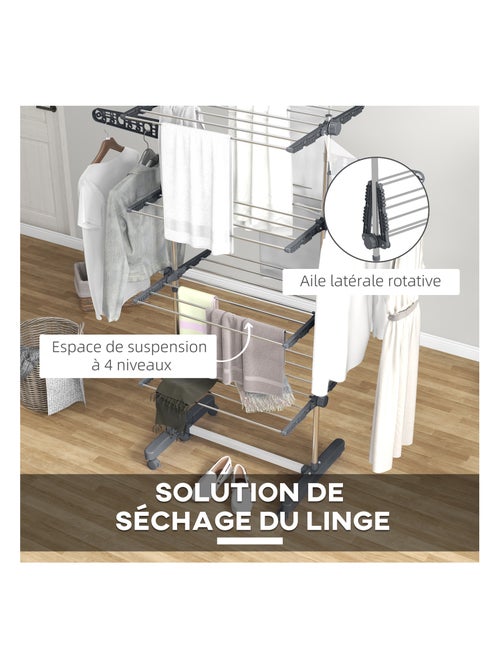 Séchoir à linge étendoir pliable ailes latérales 4 niveaux - Kiabi