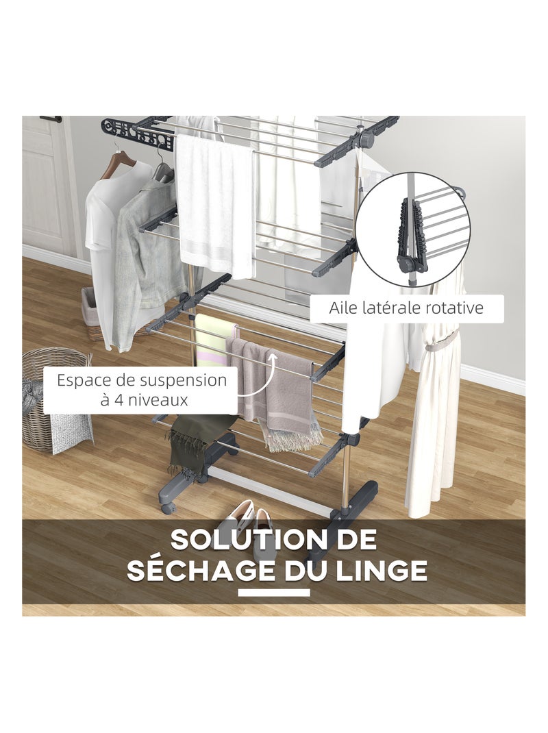 Séchoir à linge étendoir pliable ailes latérales 4 niveaux Gris - Kiabi