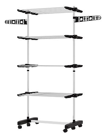 Séchoir à linge étendoir pliable ailes latérales 4 niveaux