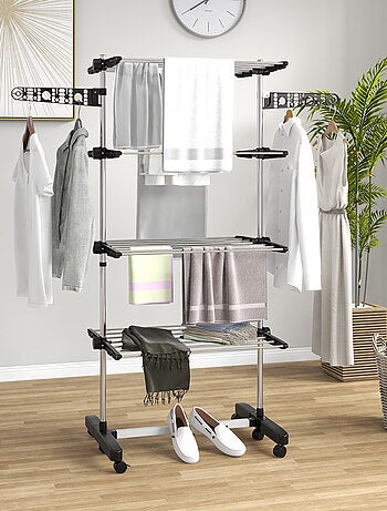 Séchoir à linge étendoir pliable ailes latérales 4 niveaux