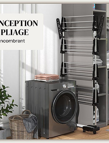 Séchoir à linge étendoir pliable ailes latérales 4 niveaux