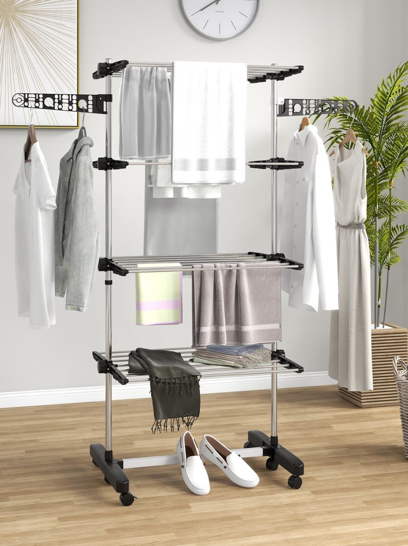 Séchoir à linge étendoir pliable ailes latérales 4 niveaux Noir - Kiabi