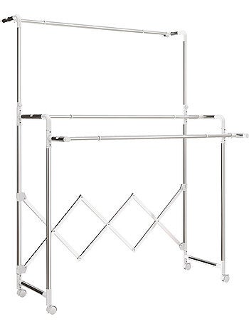Séchoir à linge pliable réglable étendoir 3 barres 4 roulettes acier inox