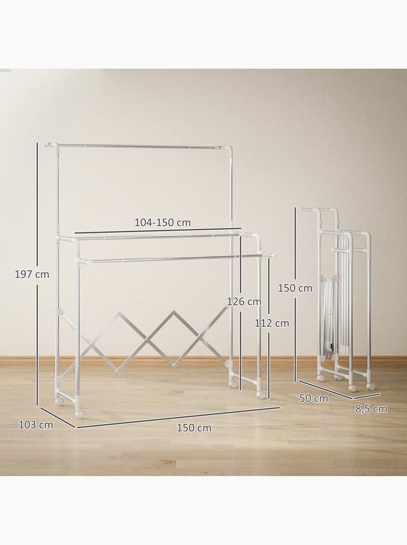 Séchoir à linge pliable réglable étendoir 3 barres 4 roulettes acier inox Gris - Kiabi