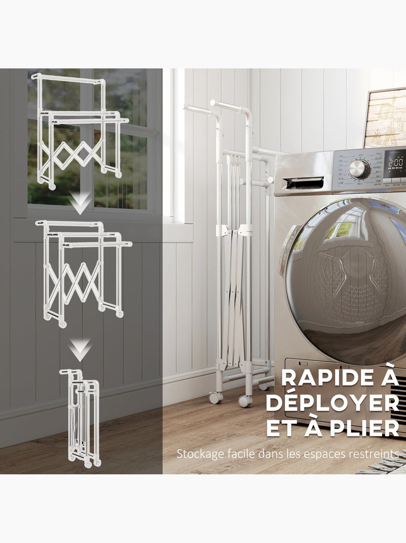 Séchoir à linge pliable réglable étendoir 3 barres 4 roulettes acier inox Gris - Kiabi