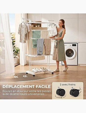 Séchoir à linge réglable étendoir pliable ailes latérales 4 niv. Étagère