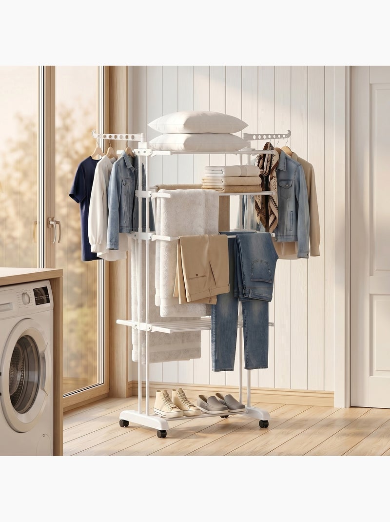 Séchoir à linge réglable étendoir pliable ailes latérales 4 niv. Étagère Blanc Blanc - Kiabi