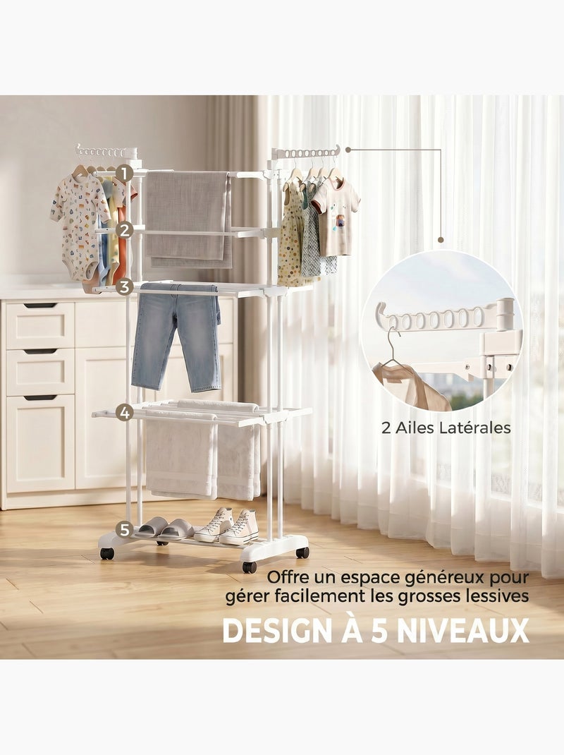 Séchoir à linge réglable étendoir pliable ailes latérales 4 niv. Étagère Blanc Blanc - Kiabi