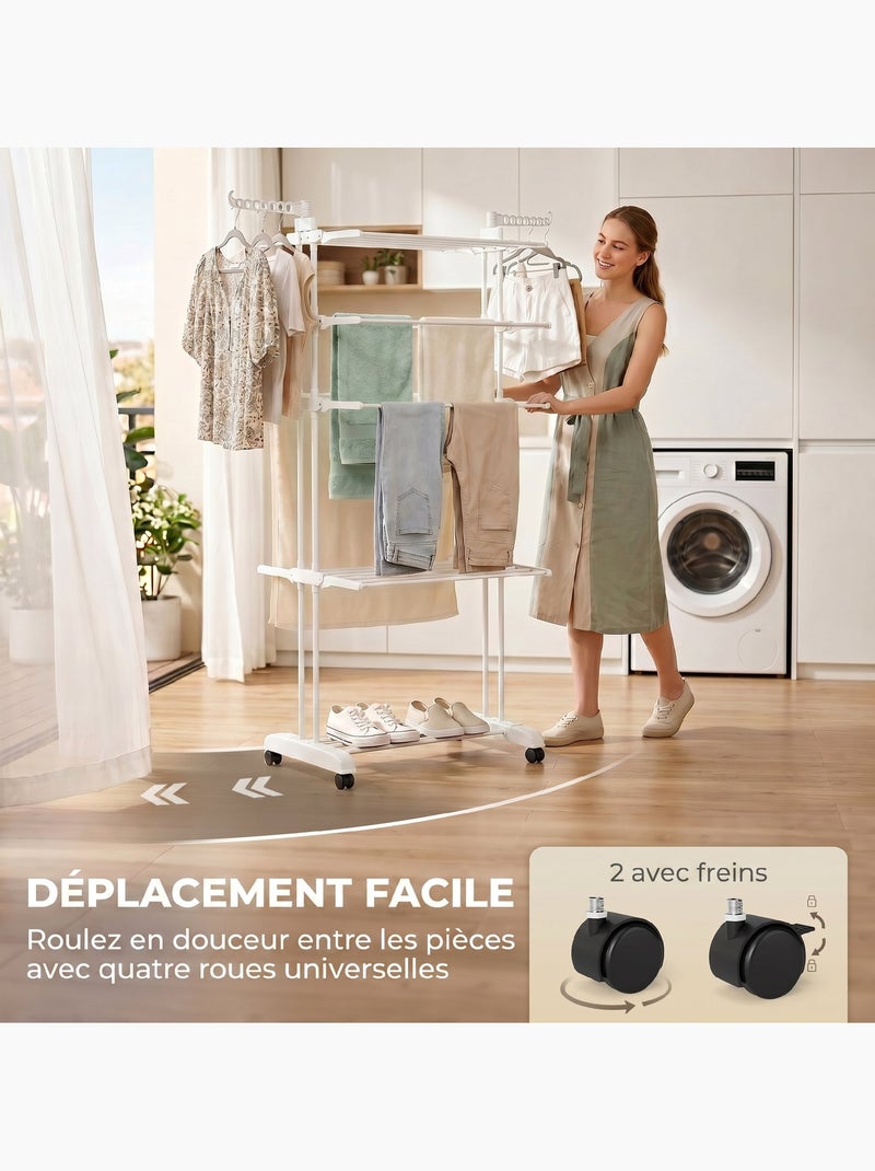 Séchoir à linge réglable étendoir pliable ailes latérales 4 niv. Étagère Blanc Blanc - Kiabi