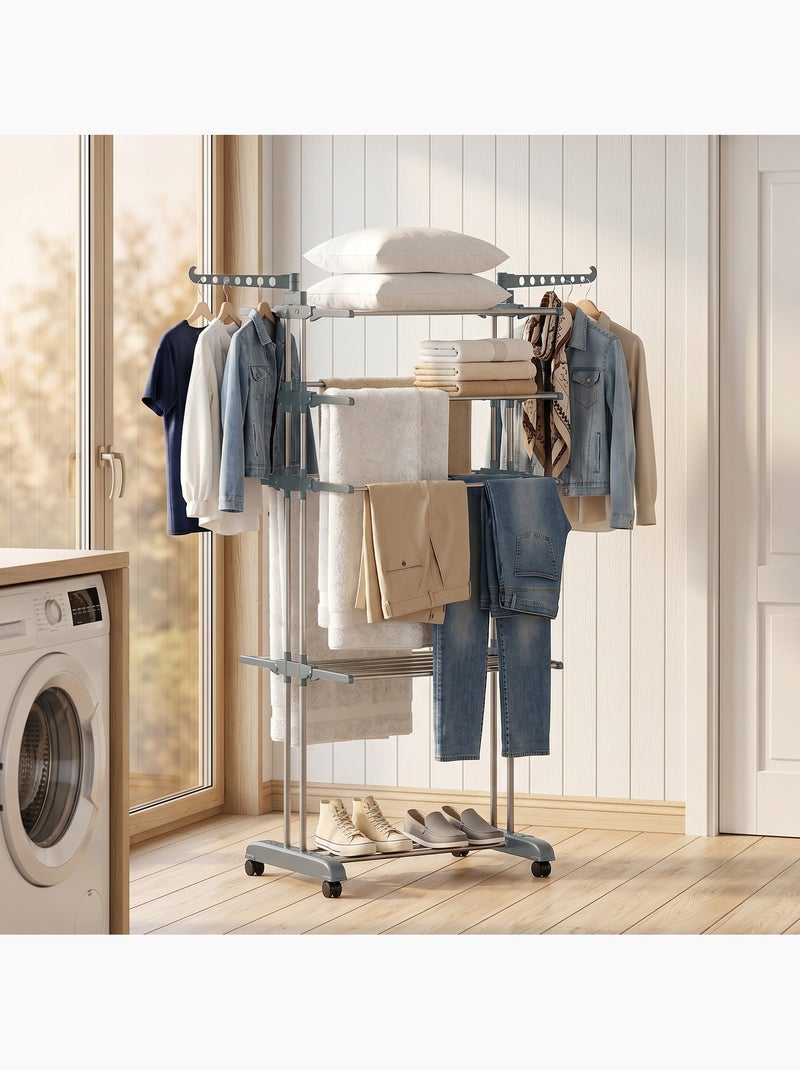Séchoir à linge réglable étendoir pliable ailes latérales 4 niv. Étagère Gris - Kiabi