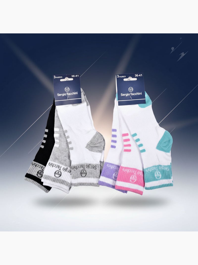 Sergio Tacchini Pack Chaussettes Courte Femme Quarter   Lot de 6 Blanc Gris Noir - Kiabi
