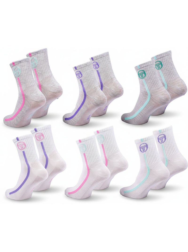 Sergio Tacchini Pack Chaussettes Courte Femme Quarter   Lot de 6 Gris Blanc - Kiabi