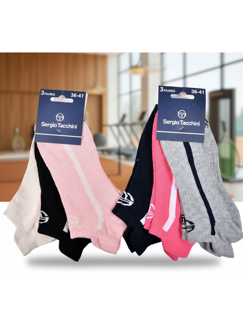 Sergio Tacchini Pack Chaussettes courtes Femme Sneaker  Lot de 6 Rose Noir Blanc Gris - Kiabi